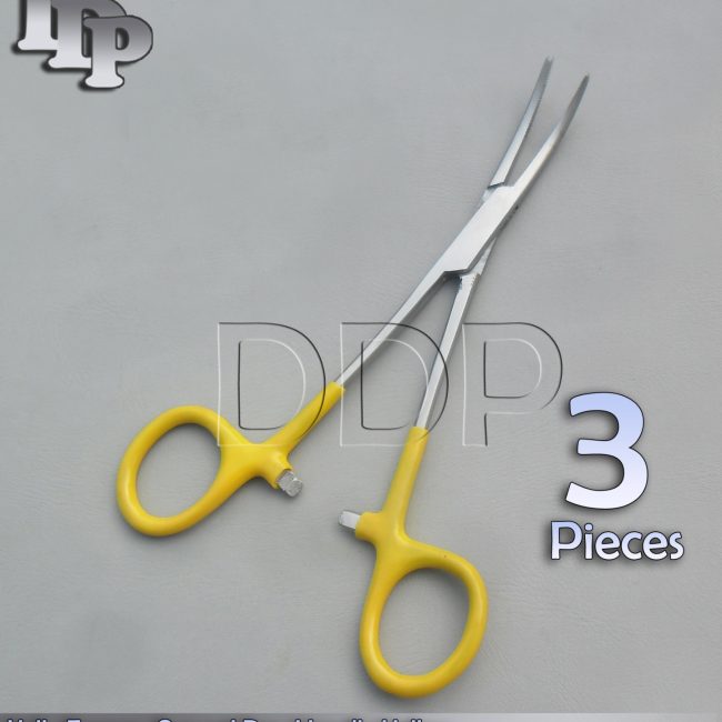 3 Hemostats Kelly Forceps Surgical Instruments, Yellow Dep Handle 5.50" Curved