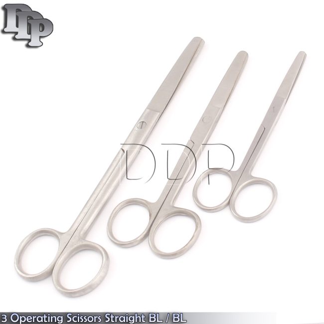 3 OPERATING SCISSORS 4.5"+5.5"+6.5" STRAIGHT BLUNT BLUNT SURGICAL INSTRUMENTS