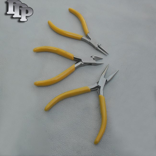 3 Plier set Round Nose Chain Nose Side Cutter Yellow Dip