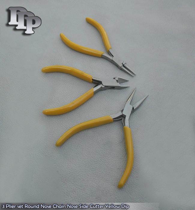 3 Plier set Round Nose Chain Nose Side Cutter Yellow Dip