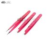 3 Slant & Pointed Tweezers Set Eyebrow Ingrown Facial & Nose Hair (Pink & Black)
