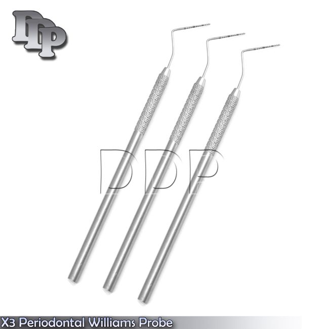 3× Williams Probe Color Coded Marking Dental Periodontal Instruments