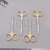 4 O.R GRADE IRIS SURGICAL OPHTHALMIC SCISSORS STRAIGHT+CURVED WITH GOLD HANDLE