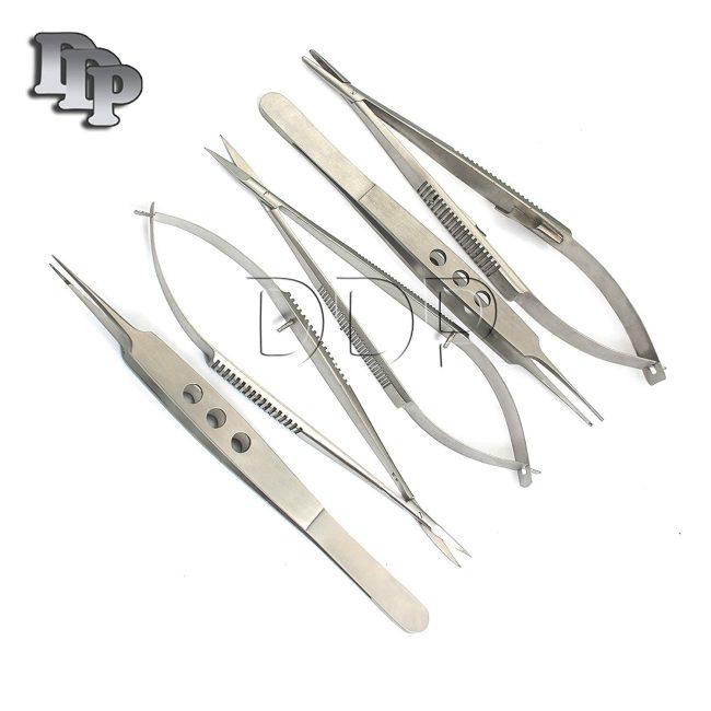 5 PCS CASTROVIEJO Needle Holders+Scissors+ Forceps Instruments DDP-EY-401