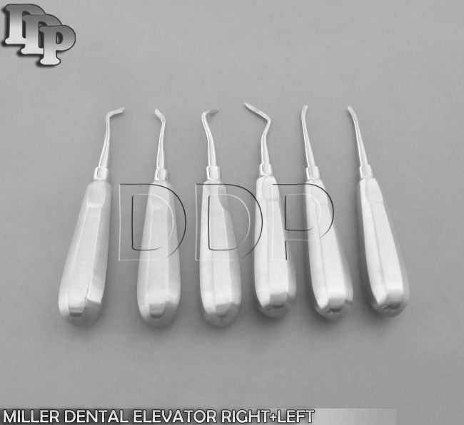 6 MILLER DENTAL TOOTH EXTRACTING EAST WEST ELEVATOR RIGHT+LEFT ROUNDED BLADE