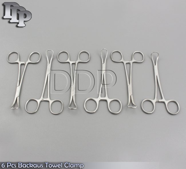 6 Pcs Backaus Towel Clamp Forceps 5.5" Surgical Dental Instruments