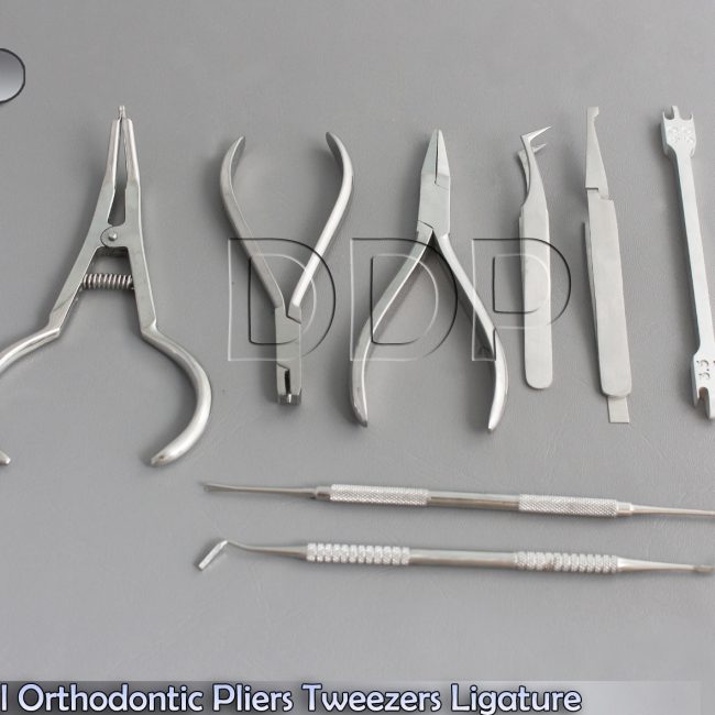8 Dental Orthodontic Pliers Tweezers Ligature Directors Bracket Height Gauge Set