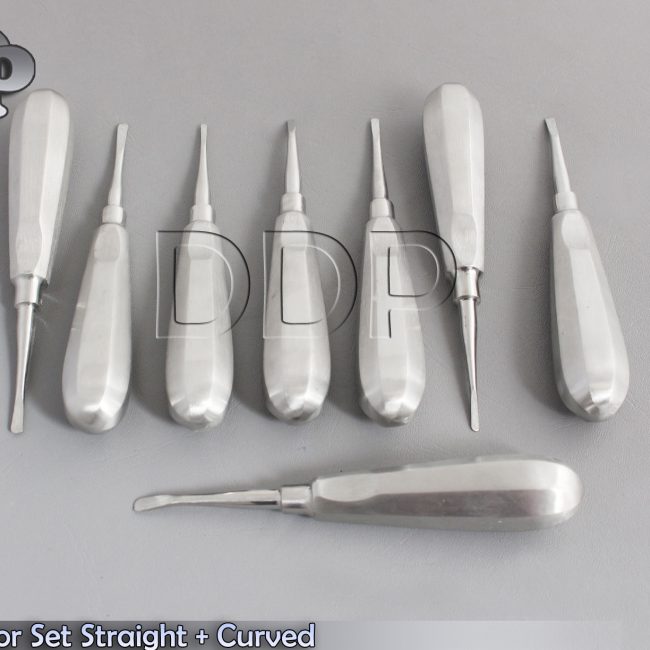 8 Elevator Set - 4 Straight 4 Curved - 2, 3, 4 & 5mm of Each - Dental