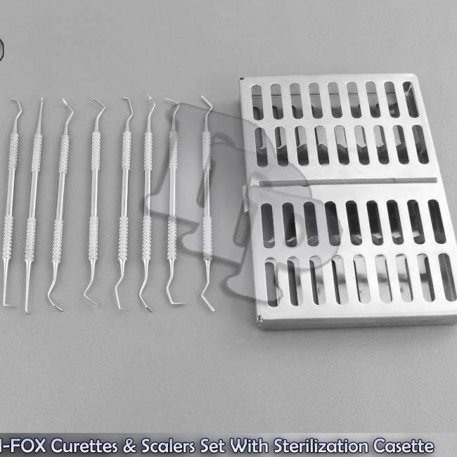 8 GOLDMAN-FOX Curettes & Scalers Set With Sterilization Casette Box DN-466