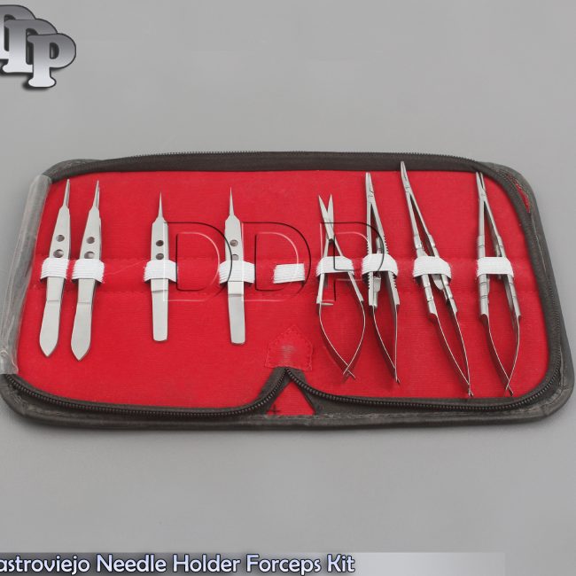 8 PCS O.R GRADE CASTROVIEJO NEEDLE HOLDERS+SCISSORS+SUTURE TYING FORCEPS KIT #3