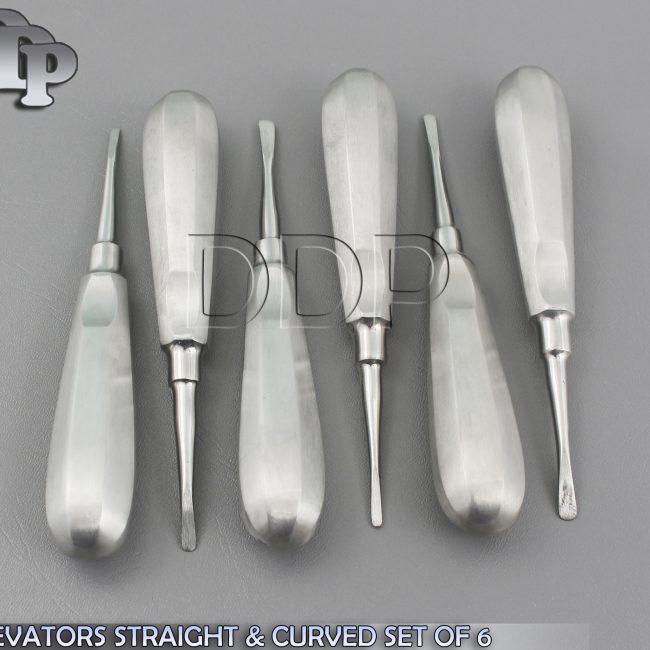 DENTAL ELEVATORS STRAIGHT & CURVED SET OF 6 ELEVATOR KIT NEW
