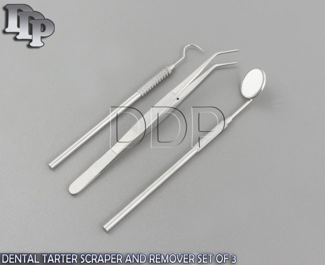 DENTAL TARTER SCRAPER AND REMOVER SET OF 3 PCS(COLLEGE TWEEZER+SCALER+MIRROR)