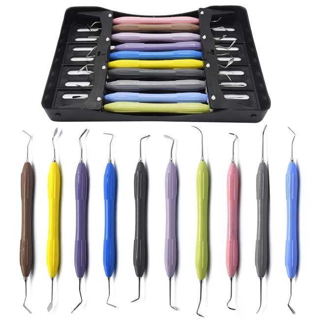 Dental Composite Filling and Restorative Instruments 10 pcs with Silicon Handle