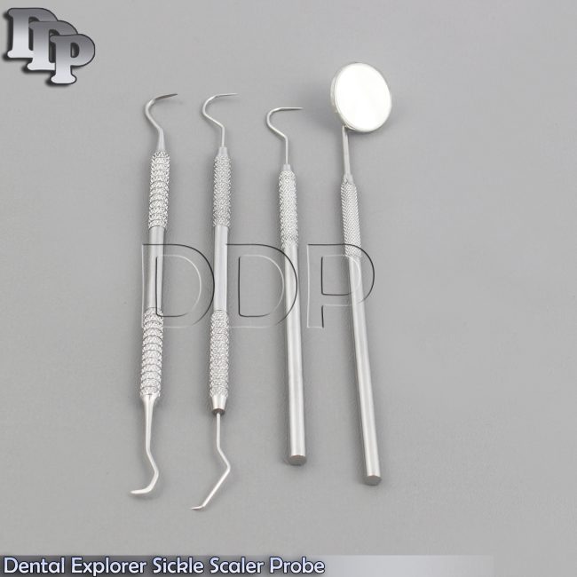 Dental Explorer Sickle Scaler Probe Mirror Handle Tooth Inspection Cleaning Kit