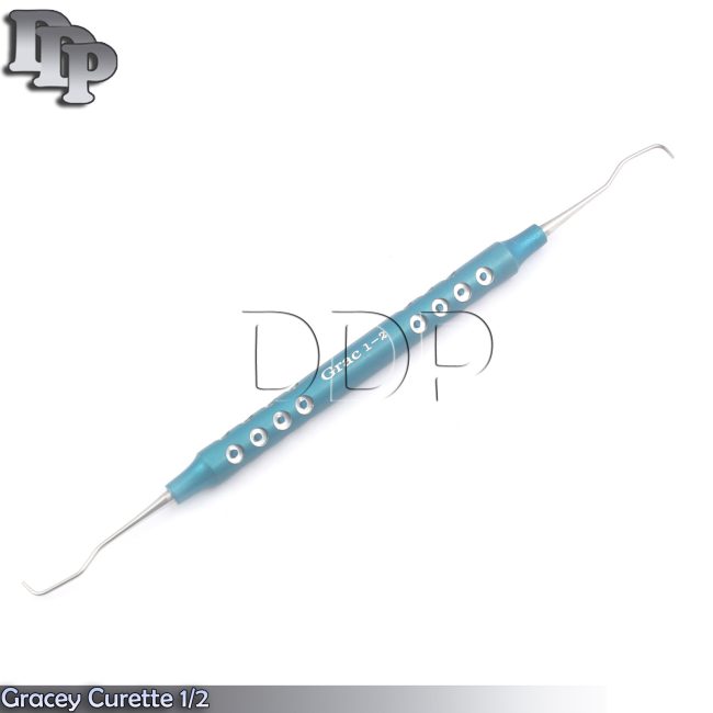 Dental Gracey Curette 1/2 Periodontal Hollow Sky Blue Handle Surgical Scaler