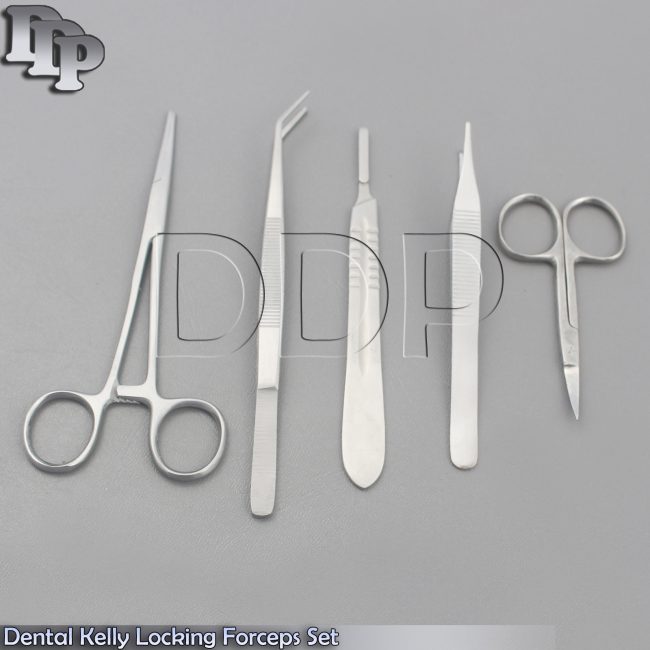 Dental Kelly Locking Forceps Adson Kocher Tissue Thumb Pliers Iris Gum Scissors
