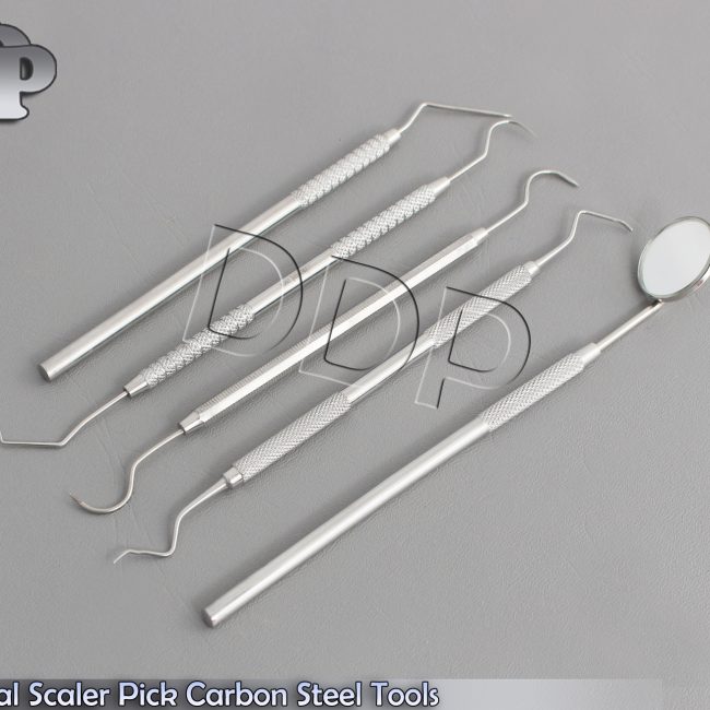 Dental Scaler Pick Carbon Steel Tools with Inspection Mirror Set 5 PR-164
