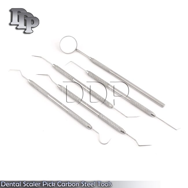 Dental Scaler Pick Carbon Steel Tools with Inspection Mirror Set 5 Piece,PR-0055