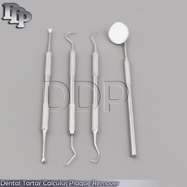 Dental Tartar Calculus Plaque Remover, Dental Mirror & Scalers 4 Piece Set