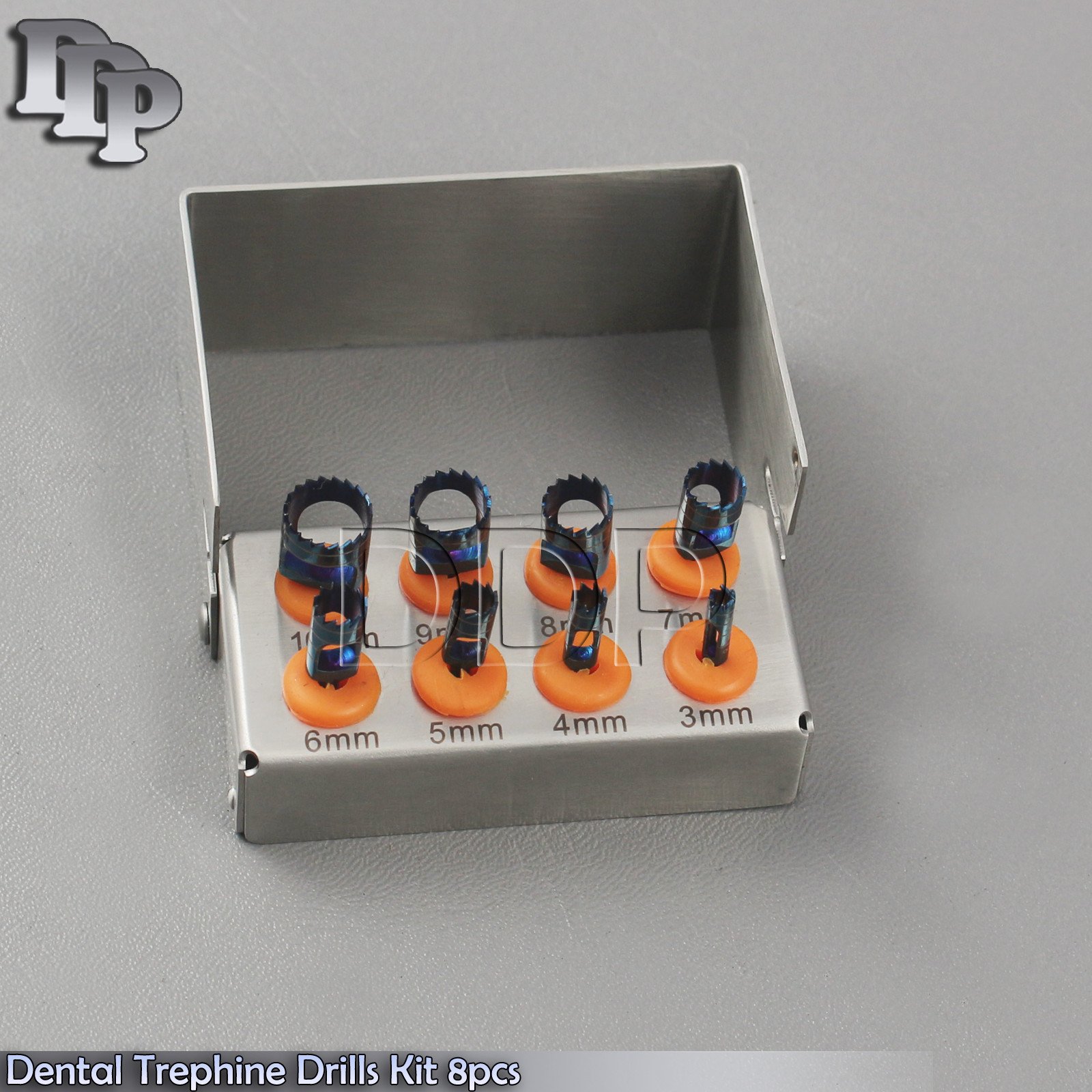 Dental Trephine Kit 8 Pcs Blue Titanium Coated Bur Holder DN-2242