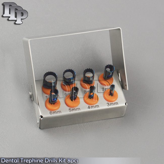 Dental Trephine Kit 8pcs Surgical Surgery FREE Bur Holder DN-2242