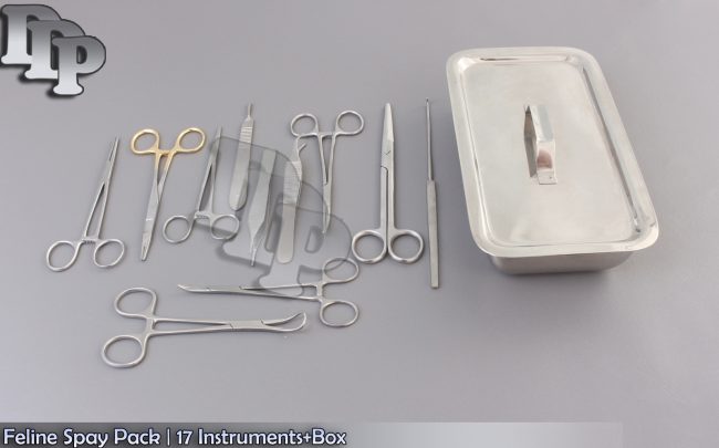 Feline Spay Pack | 17 Instruments+Box Stainless Steel Veterinary