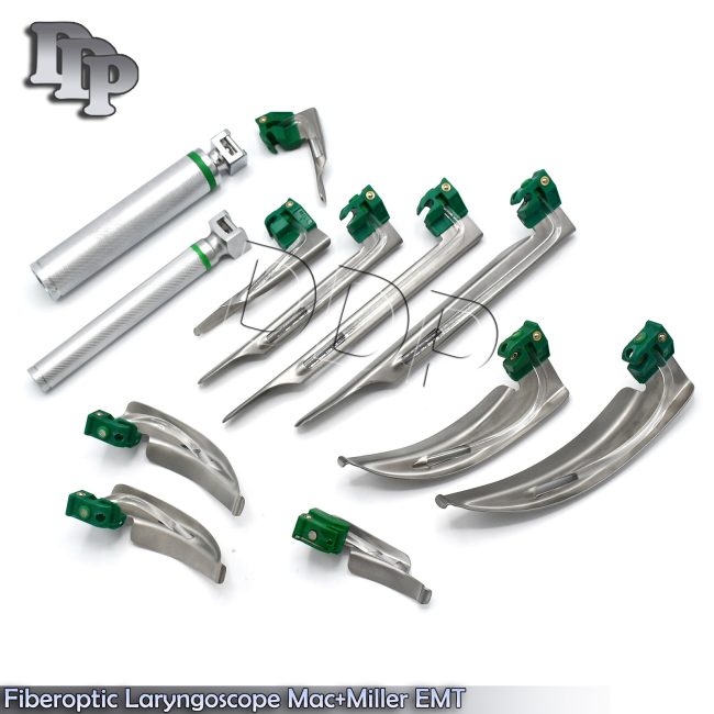 Fiberoptic Laryngoscope Mac +Miller EMT Anesthesia SET 10 BLADE 2 HANDLE LS-3128