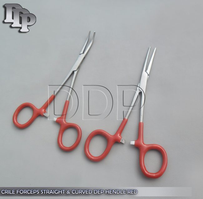 Hemostats Crile Forceps Surgical Red Dep Handle 5.50" Straight + Curved