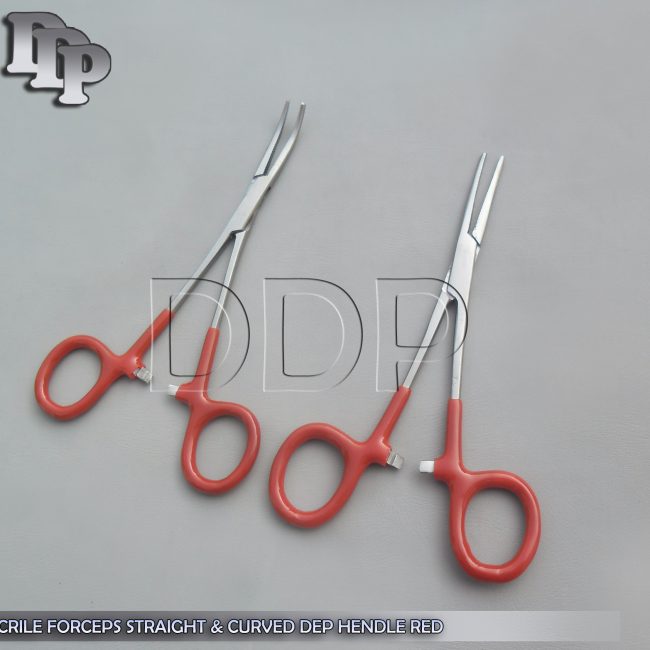 Hemostats Crile Forceps Surgical Red Dep Handle 5.50" Straight + Curved