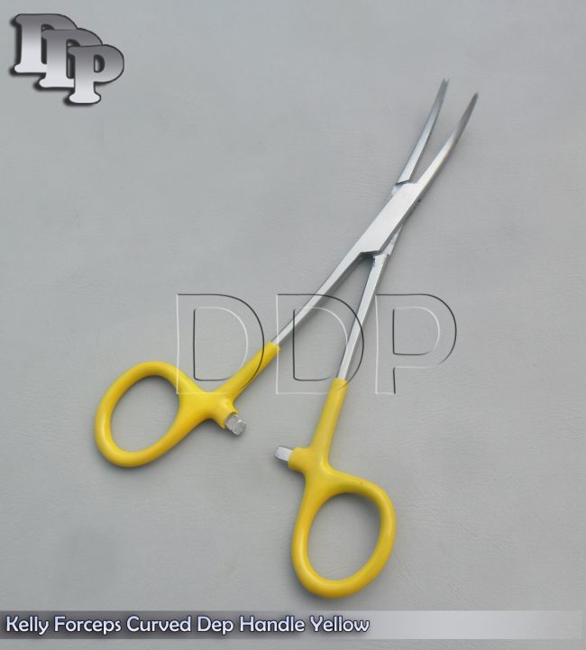 Hemostats Kelly Forceps Surgical Instruments, Yellow Dep Handle 6.25" Curved