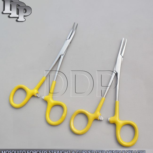 Hemostats Mosquito Forceps Surgical Yellow Dep Handle 3.5" Straight + Curved