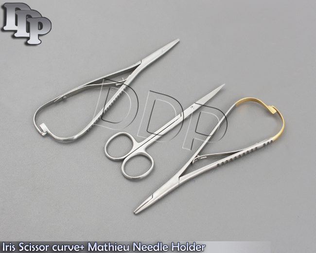 Iris Scissor curve+ Mathieu Needle Holder +TC Dental Suture Holder Instrument