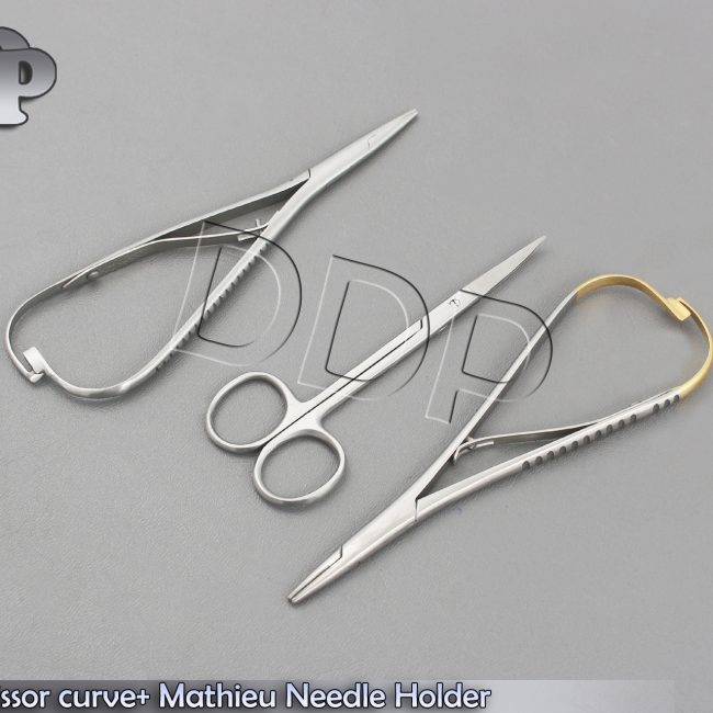 Iris Scissor curve+ Mathieu Needle Holder +TC Dental Suture Holder Instrument