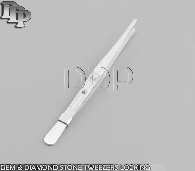 JEWELRY GEM STONE LOCKING TWEEZER SLIDE LOCK LARGE TIP