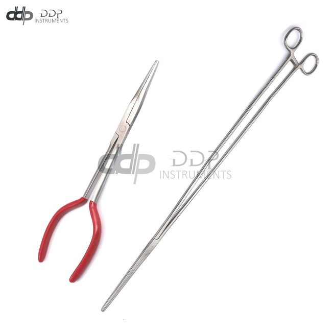 Lot Of 2 Pcs Hemostat Forceps 24'' STR+Long Needle Nose Plier 11'' Red Pvc Dep