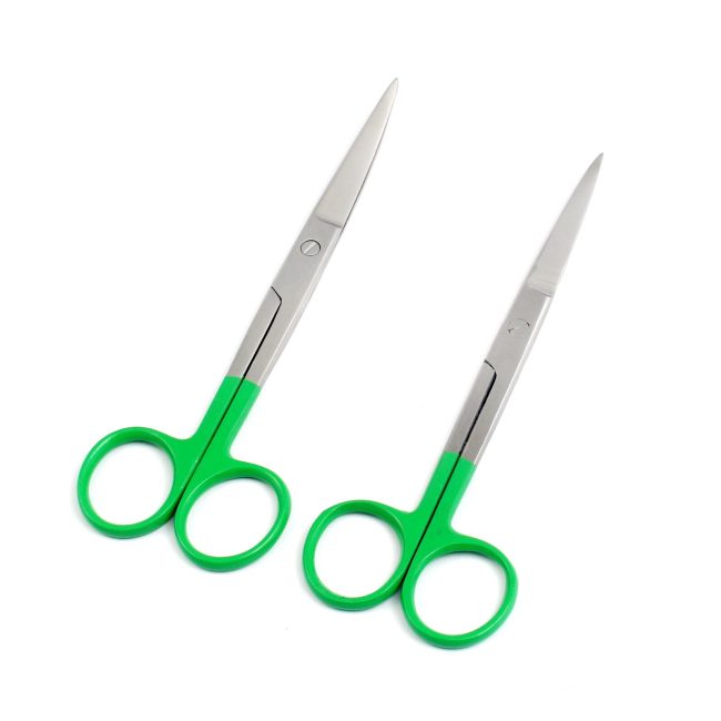 Lot Of 2 Pcs Operating Scissors 5.5" Sharp/Sharp Str+Cvd Color Handle (Green)