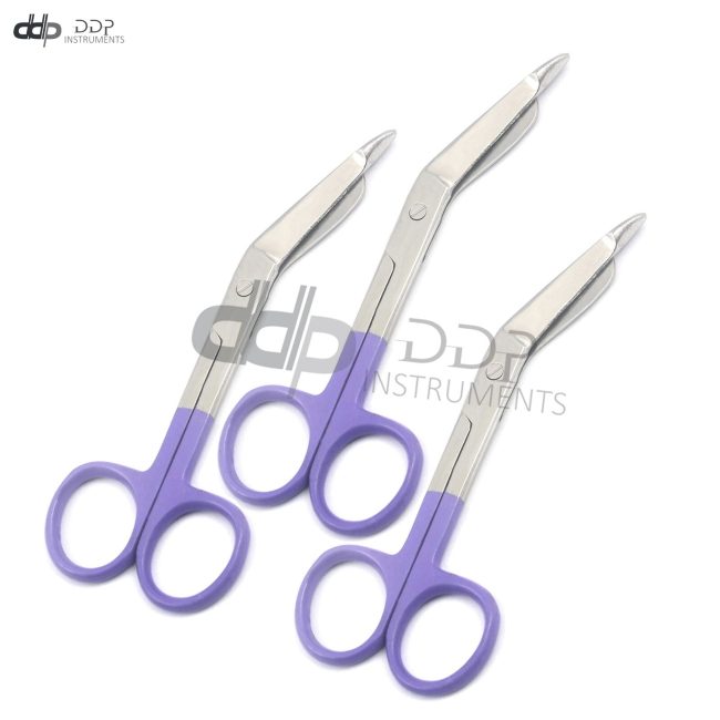 Lot Of 3 Pc Lister Bandage Scissors 4.5" Surgi Medical Instrument Purple Handle
