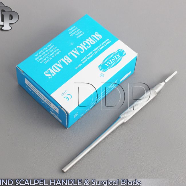 Lot of 50 Scalpel Blades #15 + #3 Metal Round Suitable Handle for Dermaplaning