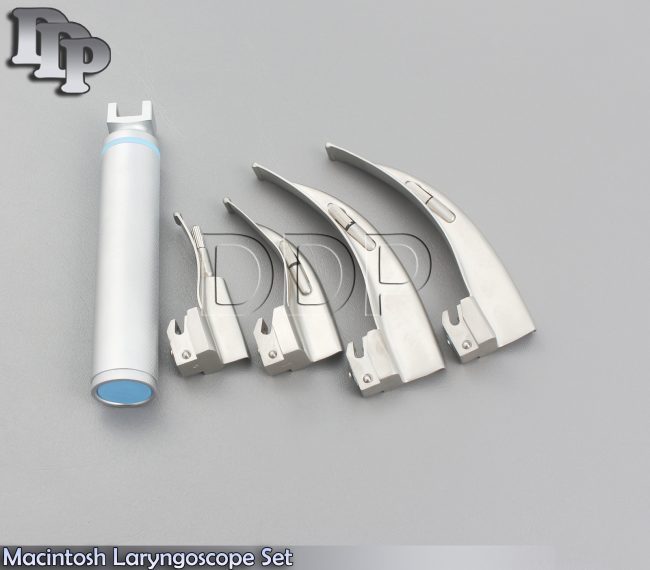 Macintosh Laryngoscope Set No. 1, 2, 3 & 4 Blades Bright Light