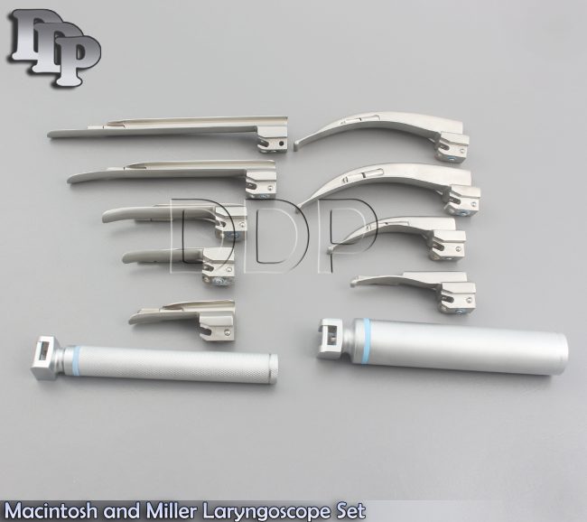 Macintosh and Miller Laryngoscope Set 9 Blades & 2 Handle Surgical