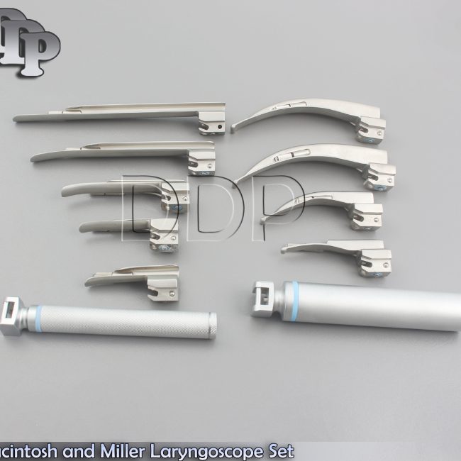Macintosh and Miller Laryngoscope Set 9 Blades & 2 Handle Surgical