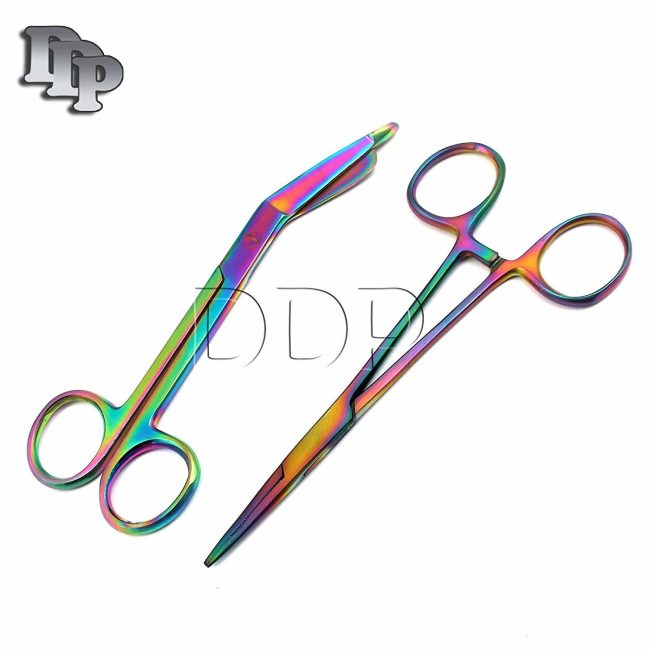 NEW HEMOSTAT FORCEPS 5.5" SERRATED STRAIGHT + LISTER BANDAGE SCISSORS 5.5"