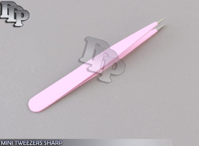 Pink Professional Beauty Eyebrows Sharp Pointed Eyelashes Extensions Tweezers