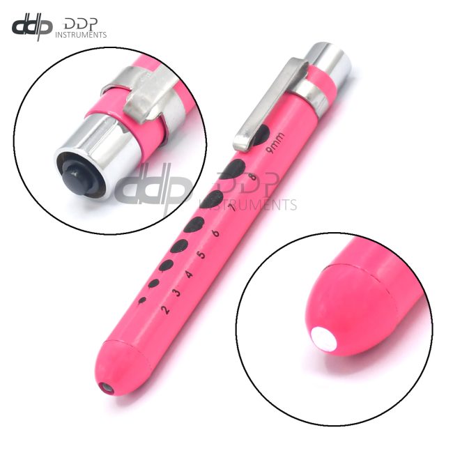 Pink Reusable Nurse Penlight Pocket Medical LED with Pupil Gauge PL-07