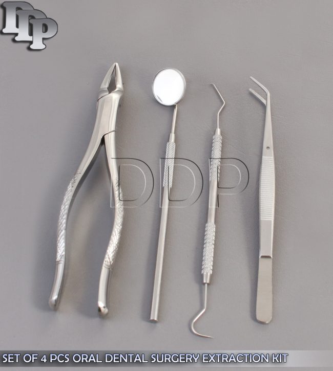 SET OF 4 PCS ORAL DENTAL SURGERY EXTRACTION KIT WITH EXTRACTING FORCEPS #3