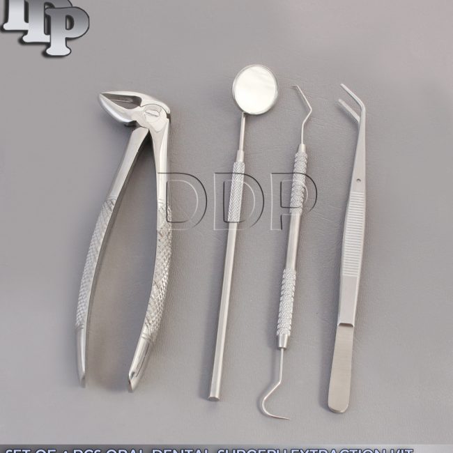SET OF 4 PCS ORAL DENTAL SURGERY EXTRACTION KIT WITH EXTRACTING FORCEPS #33C