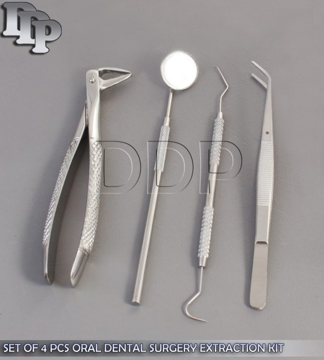 SET OF 4 PCS ORAL DENTAL SURGERY EXTRACTION KIT WITH EXTRACTING FORCEPS #74N