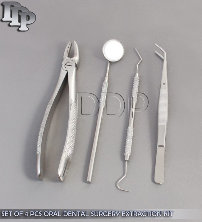 SET OF 4 PCS ORAL DENTAL SURGERY EXTRACTION KIT WITH EXTRACTING FORCEPS #MD2