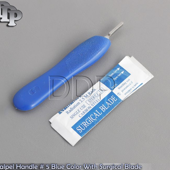 Scalpel Handle # 5 with Blue Color 10 Surgical Blade # 12 Dental Instruments