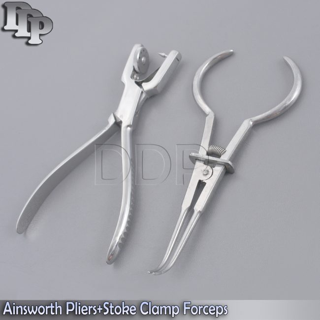 Set Of 2 Dental Anisworth Rubber Dam Punch Stoke Pliers Orthodontic Lab Tools